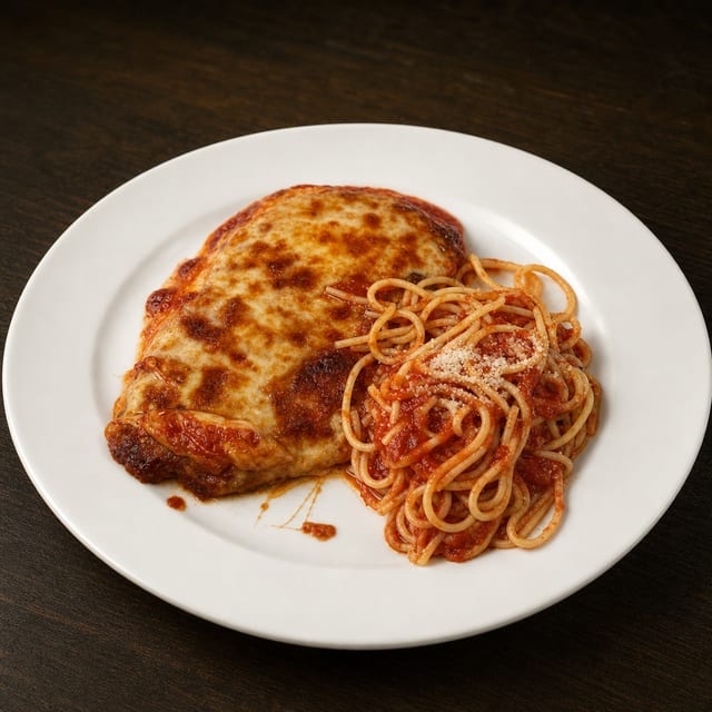 CHICKEN PARM WITH PASTA.